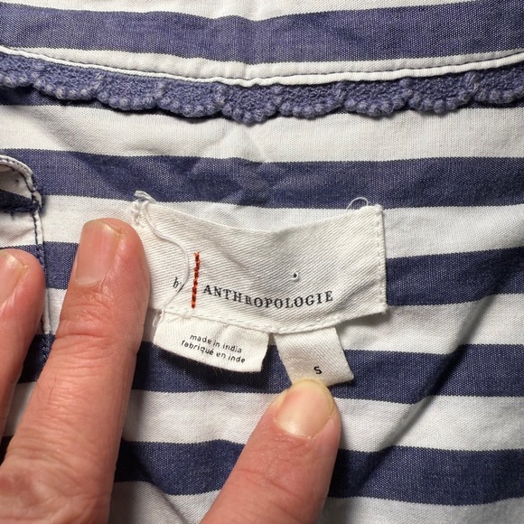 Anthropologie Darcey Popover Swing Top Casual Blue White Stripe Cotton Sz Small - Picture 7 of 10